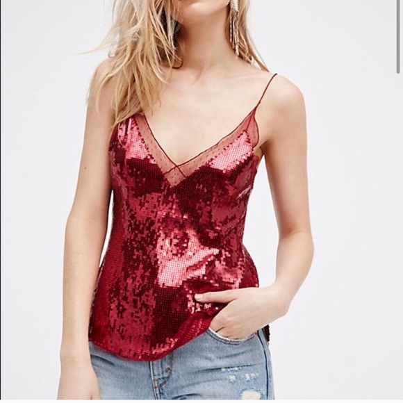 Free People Tops - Red sequin Free People Sassy Tank